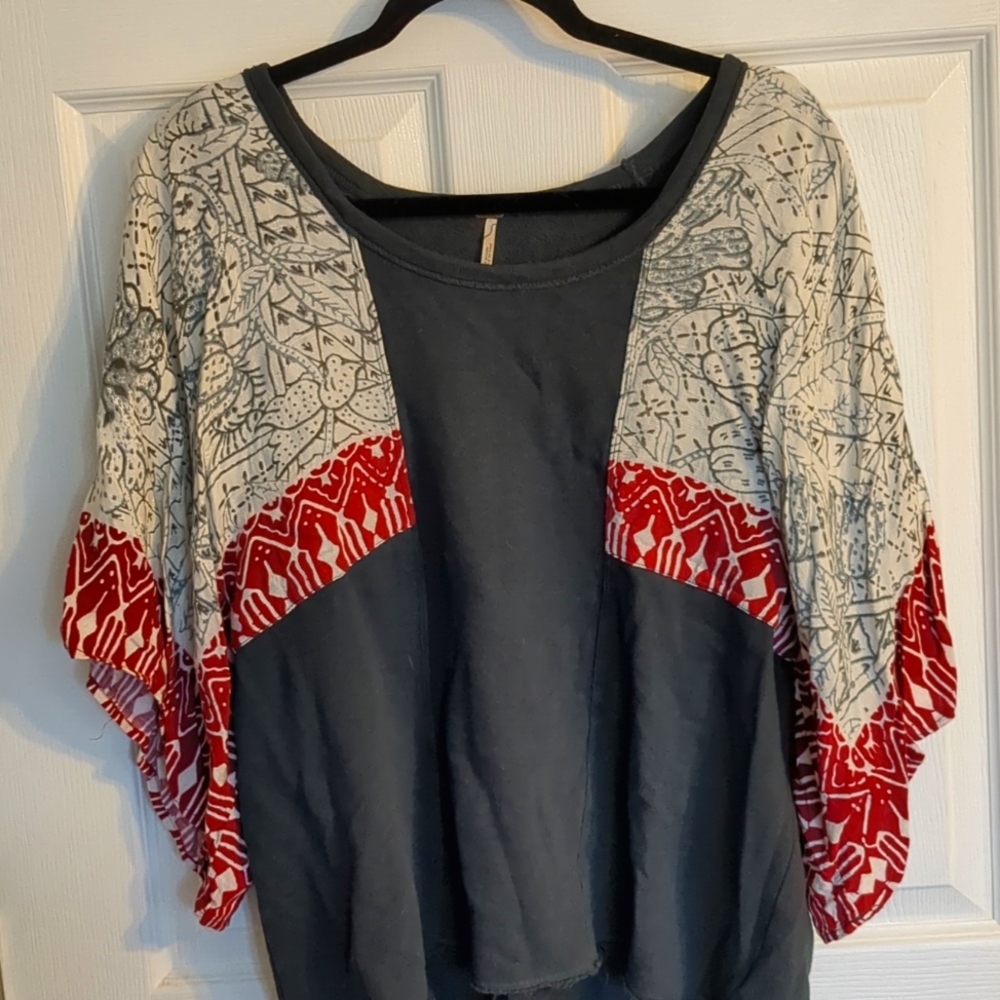 Free people mixed fabric top